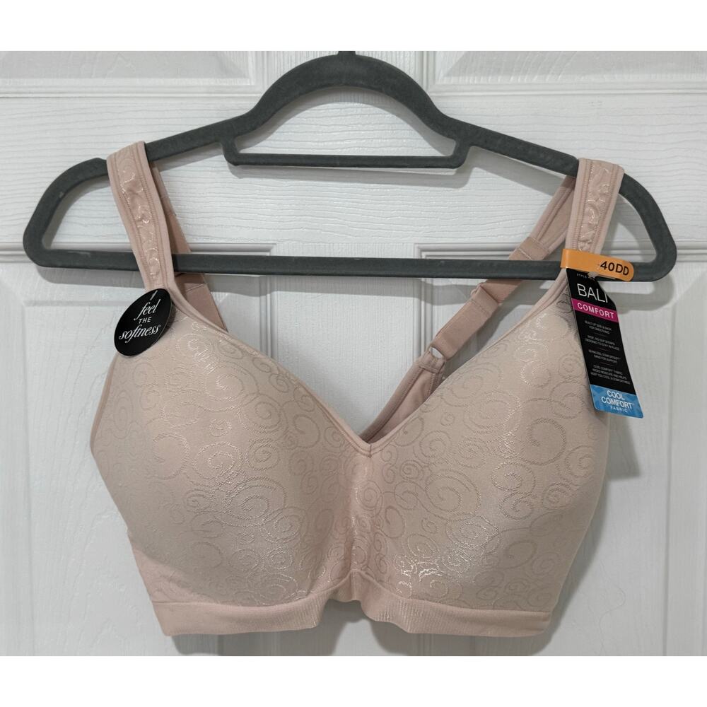 Bali Cool Comfort Wireless Womens Bra 40DD NWT Pale Pink Rose Swirl